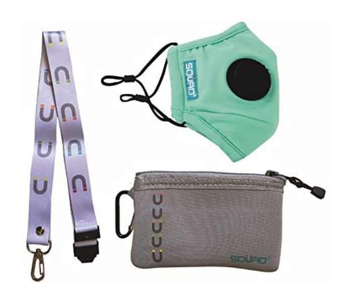 SQUAD Kids 4 Layers Washable And Reusable Face Mask With Lanyard And Pouch - Green 1 in UAE
