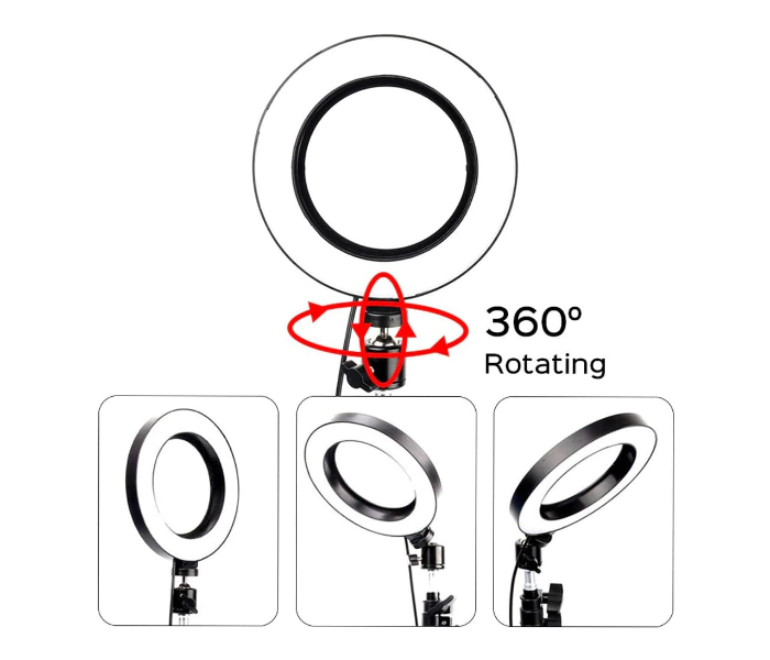 Trands F-539B 10 Inch LED Professional Ring Light Tripod Stand with 3 Light Modes and Phone Holder - Black 3 in UAE