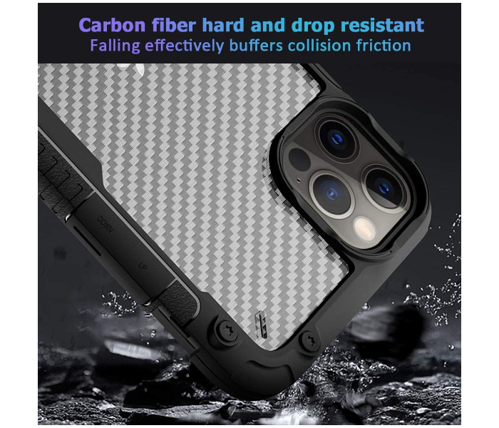 Morepro MP-1242 New Carbon Fiber Design Case for iPhone 12 Mini with Hand Wrist Rope - Black 3 in UAE