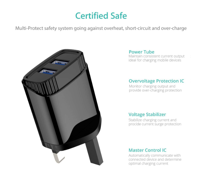 Iends IE-AD847 Dual Port Wall Charger with 3 in 1 Type-C Micro Lightning Cable - Black 3 in UAE