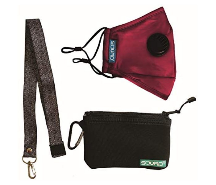 SQUAD Adults 4 Layers Washable And Reusable Face Mask With Lanyard And Pouch - Burgundy 1 in UAE
