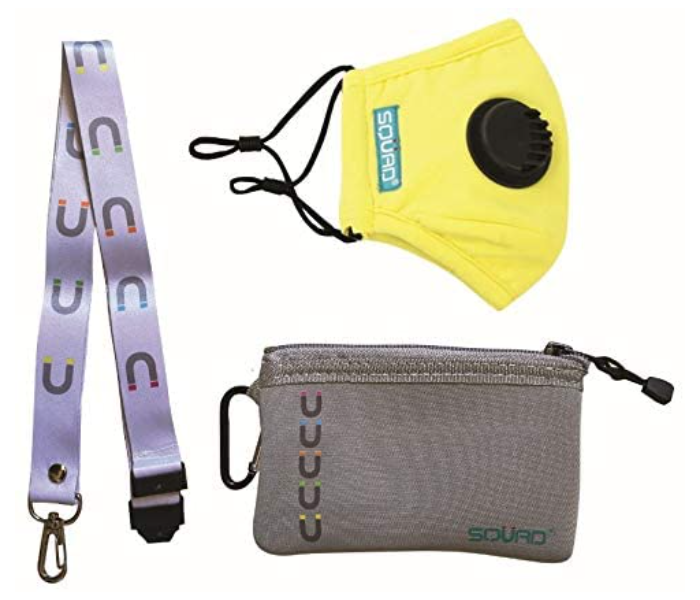 SQUAD Kids 4 Layers Washable And Reusable Face Mask With Lanyard And Pouch - Yellow 1 in UAE