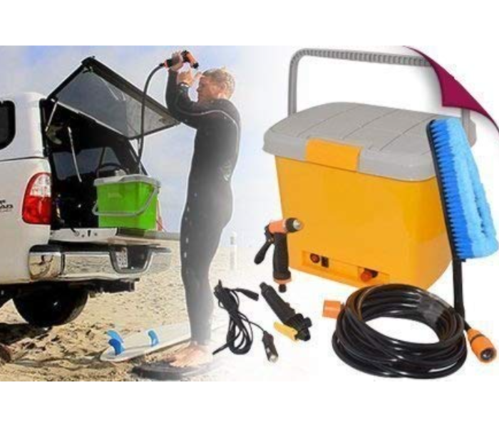 GZ Portable 12V High Pressure Electric Perfect for Washing Vehicle Cars Washer Cleaning Set With Spray Gun Pipe Brush and 18L Bucket Storage Box 1 in UAE