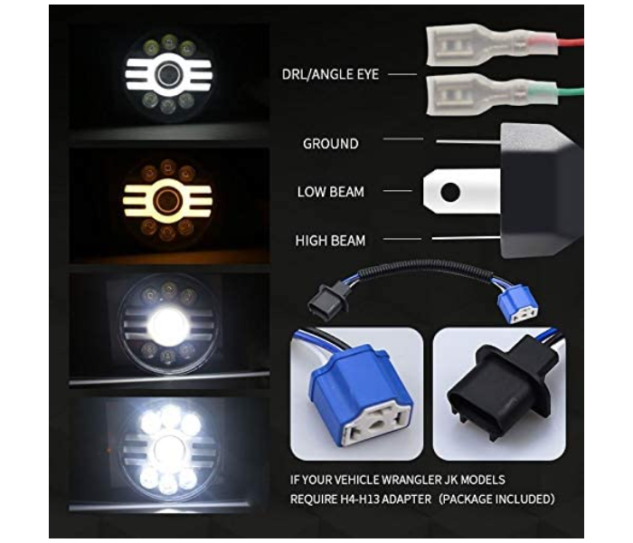 GZ 500W 7inch LED 30000LM Halo Angel Eye Headlights For Jeep Wrangler Halley Led Beam Headlamp 4 in UAE