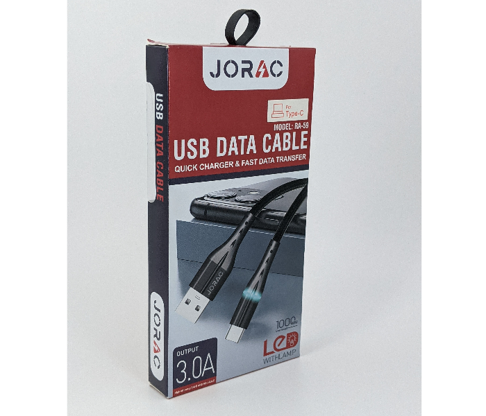 Jorac RA-59 3A Micro USB Nylone Cable With LED Lighting - Black 3 in OMAN
