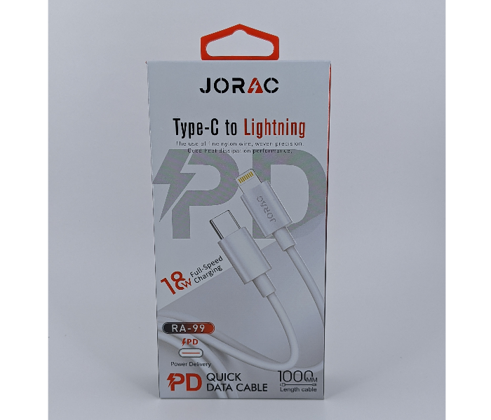Jorac RA-99 Type-C To Lightning Power Delivery Cable - White 1 in OMAN