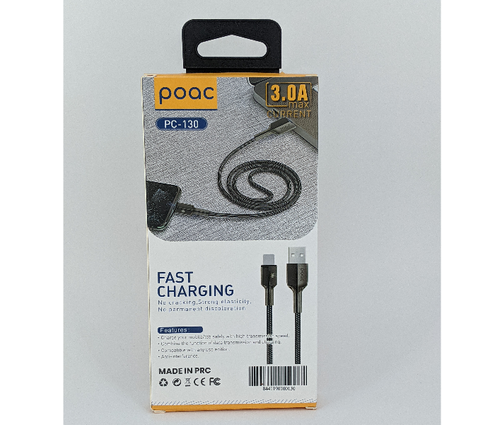 Poac PC-130 3A Ceramic Finish Lightning Data Cable -Black 2 in OMAN