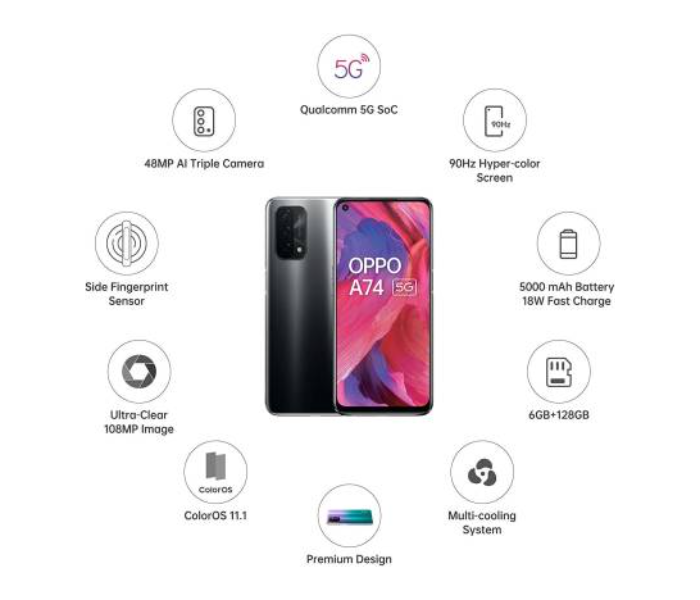 Oppo A74 6GB RAM 128 Storage - Fluid Black 5 in UAE