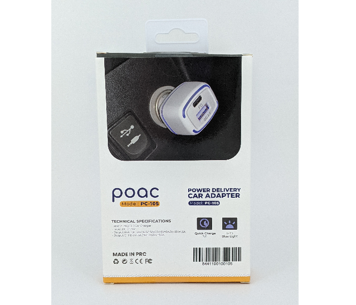 Poac PC-105 36W Power Delivery Car Adaptor - White 2 in OMAN