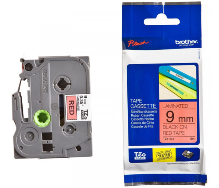 Brother TZE -421 9mm Black on Red Label Tape 1 in UAE
