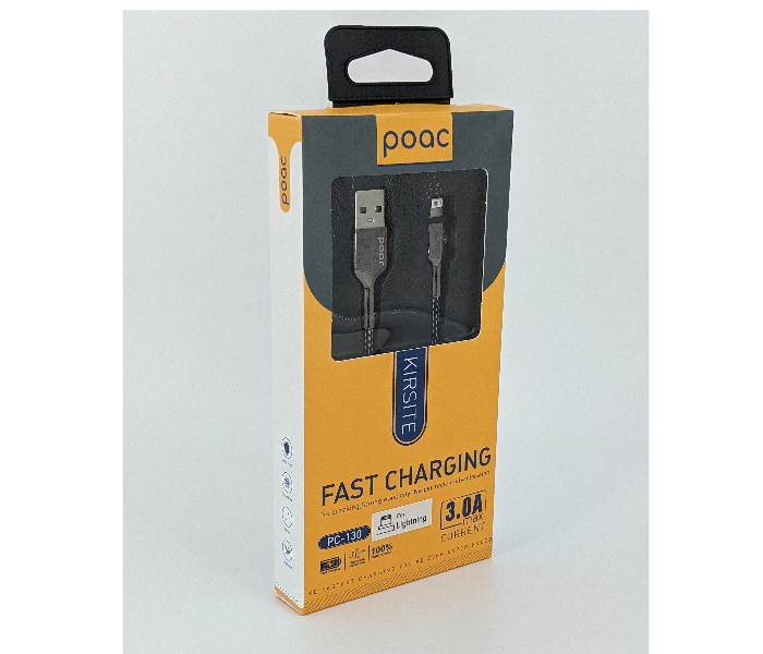 Poac PC-130 3A Ceramic Finish Lightning Data Cable -Black 3 in OMAN