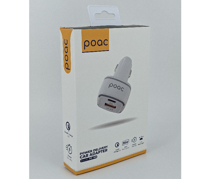 Poac PC-105 36W Power Delivery Car Adaptor - White 3 in OMAN