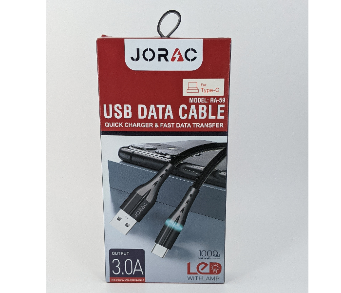 Jorac RA-59 3A Micro USB Nylone Cable With LED Lighting - Black 1 in OMAN
