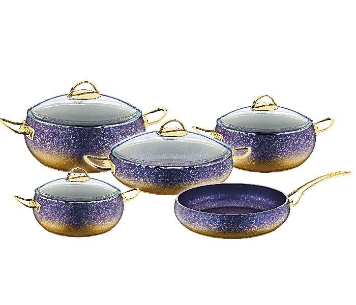 OMS Collections 9 Pieces Belly Shape Granitec Cookware Set - Blue 1 in UAE
