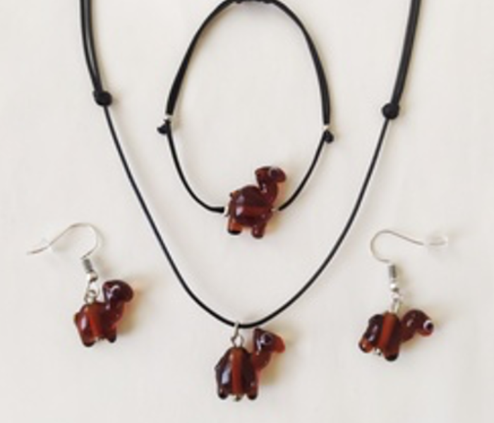Handmade Glass Art Camel Jewellery Set - Brown 2 in UAE