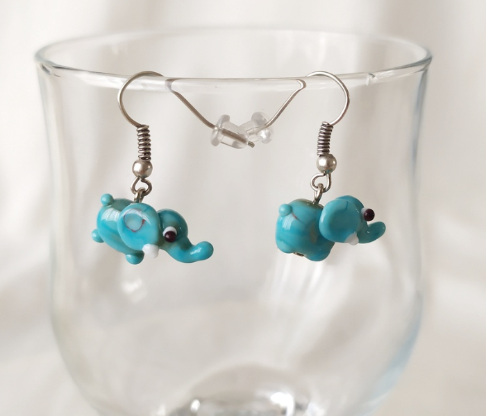 Handmade Glass Art Elephant Jewellery Set - Green and Black 2 in UAE