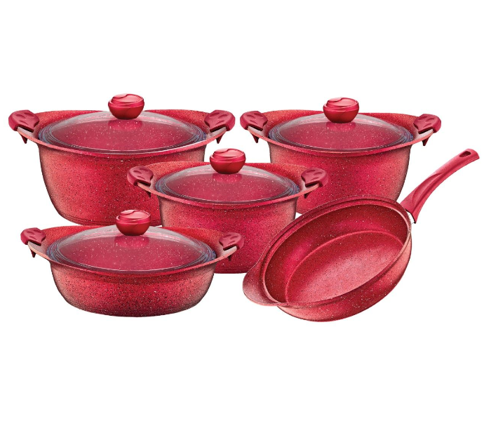 OMS Collections 9 Pieces Oven Safe Granitec Cookware Set - Red 1 in UAE