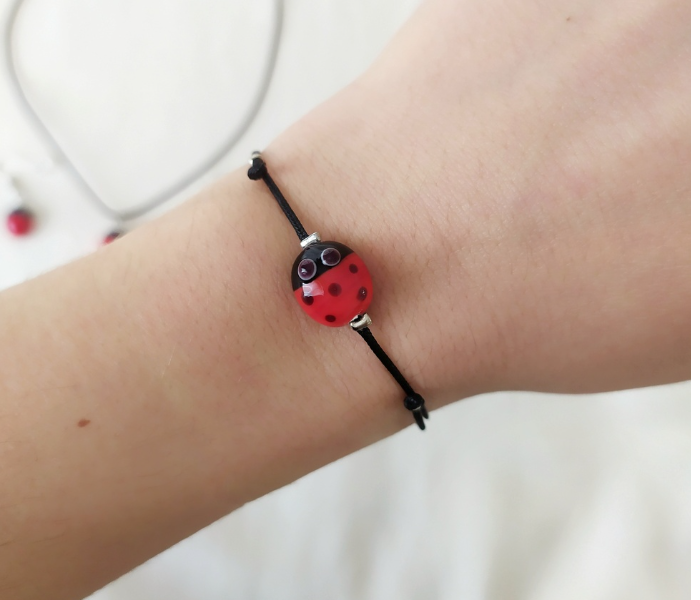 Handmade Glass Art Ladybug Jewellery Set - Maroon 3 in UAE