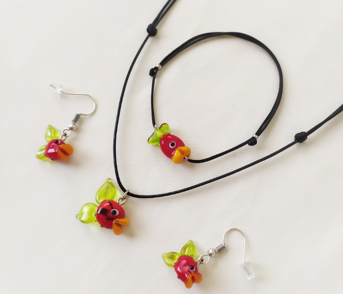 Handmade Glass Art Fish Jewellery Set - Red and Black 4 in UAE