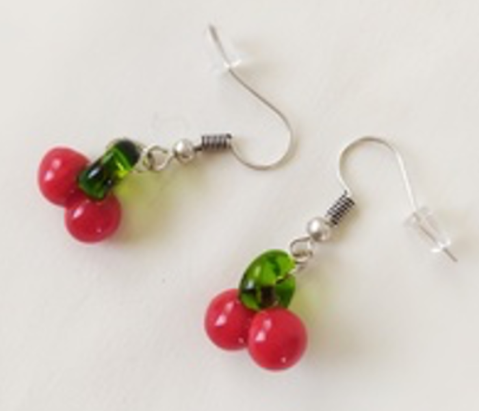 Handmade Glass Art Cherry Jewellery Set - Red and Black 2 in UAE