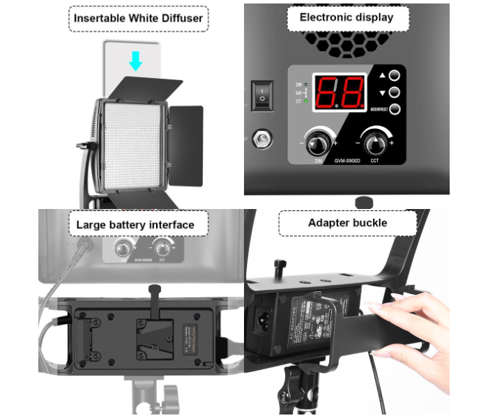GVM AWP-1225 BI- Colour LED Video Light S900D Stand Lighting Kit 3 in UAE