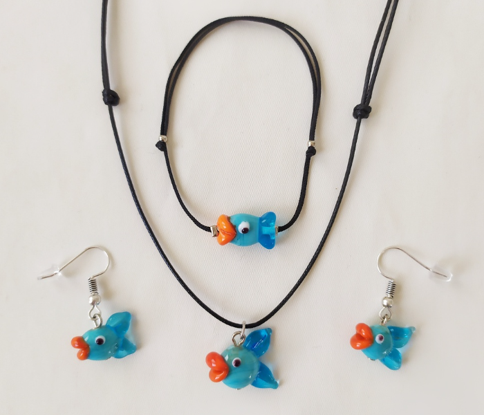 Handmade Glass Art Fish Jewellery Set - Blue and Black 1 in UAE