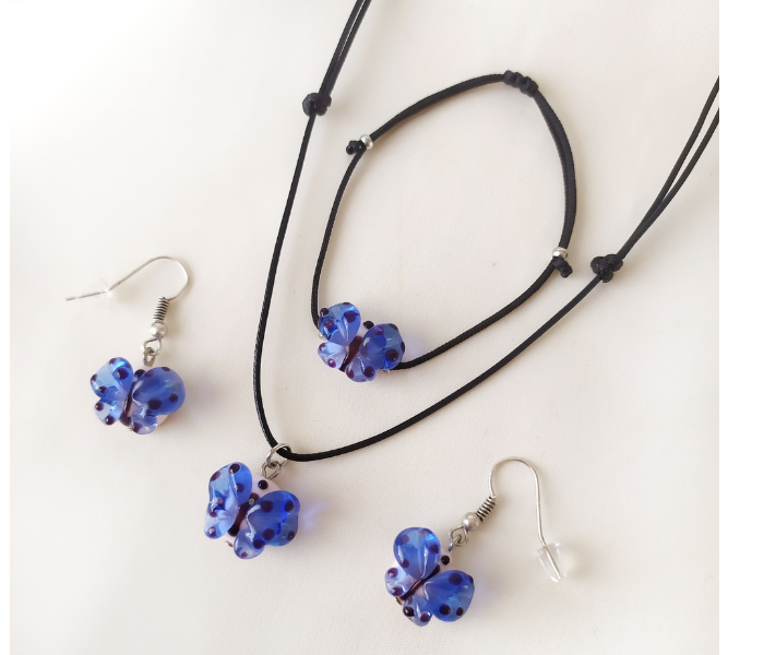 Handmade Glass Art Butterfly Jewellery Set - Navy Blue 4 in UAE