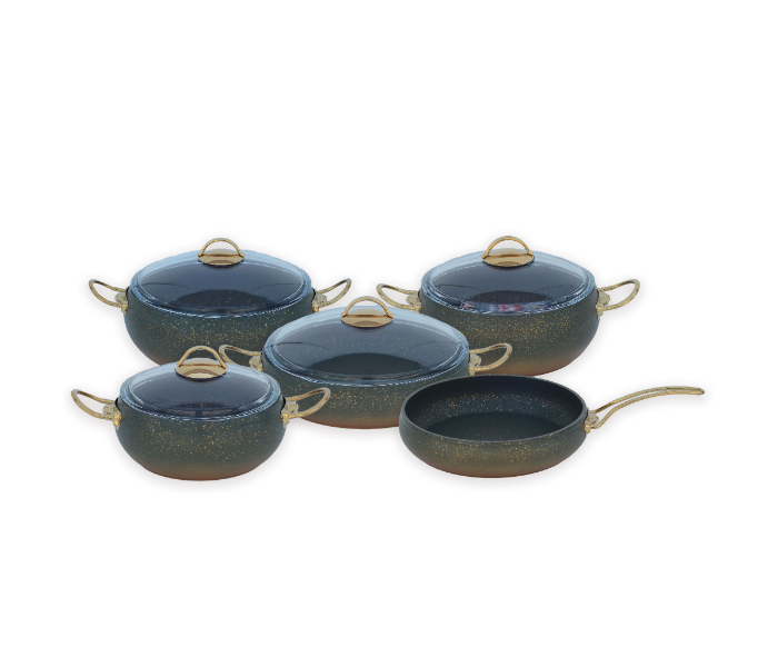 OMS Collections 9 Pieces Belly Shape Granitec Cookware Set – Green 1 in UAE