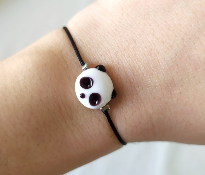 Handmade Glass Art Panda Jewellery Set - White & Black 3 in UAE