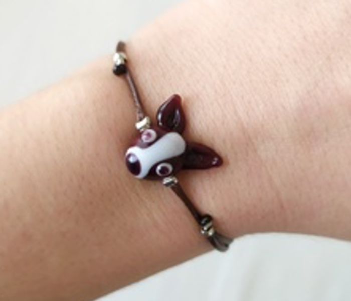 Handmade Glass Art Dog Jewellery Set - Brown and White 2 in UAE