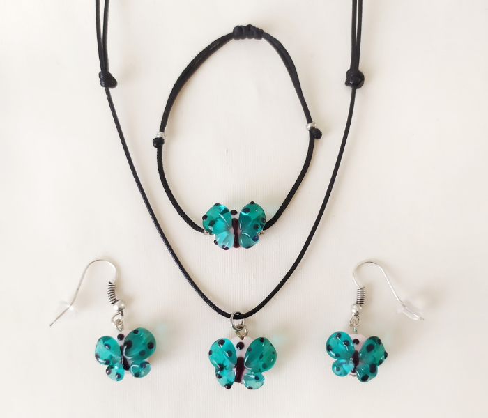 Handmade Glass Art Butterfly Jewellery Set - Green and Black 1 in UAE