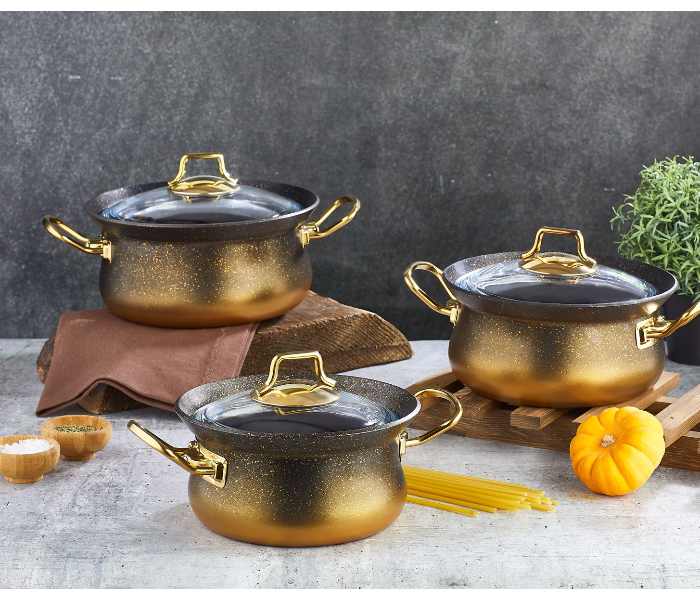 OMS Collections 9 Pieces Induction Safe Granitec Cookware Set – Black and Gold 1 in UAE