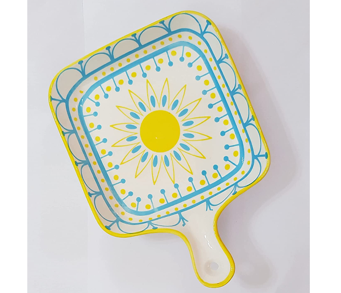 Handpainted Square Ceramic Serving Plate - Blue and Yellow 1 in UAE