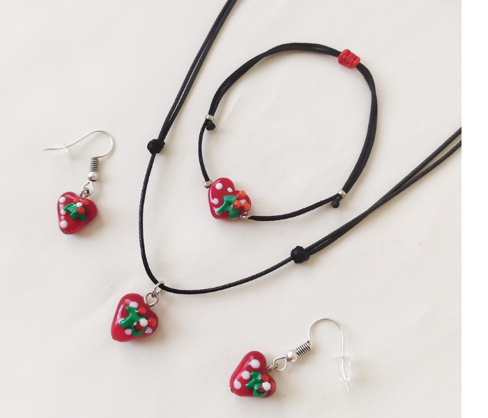 Handmade Glass Art Heart Jewellery Set - Red 3 in UAE