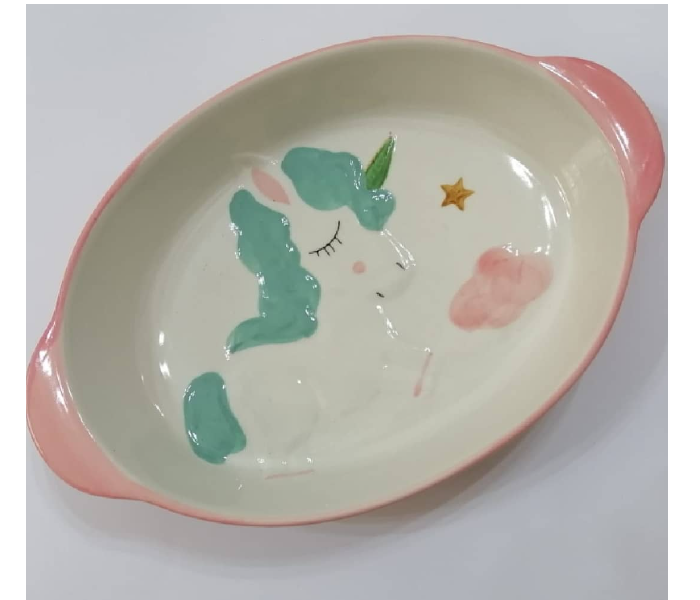 Unicorn Handpainted Ceramic Plate - White and Pink 1 in UAE