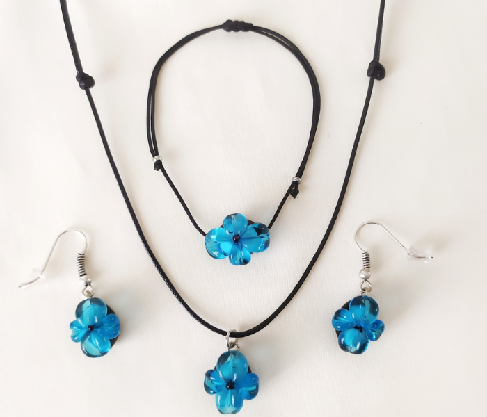 Handmade Glass Art Violet Jewellery Set - Blue and Black 1 in UAE