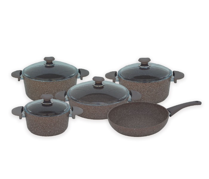 OMS Collections 9 Pieces Granitec Cookware Set – Brown 1 in UAE