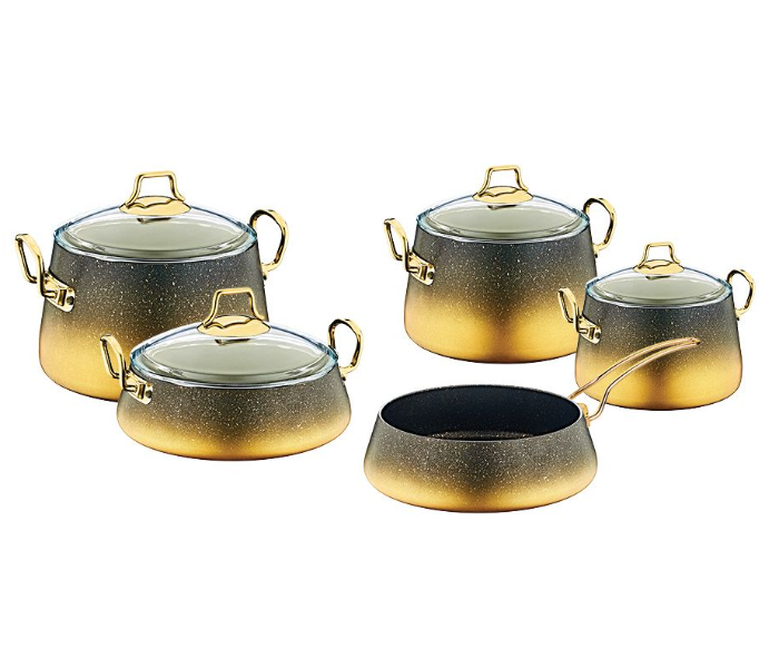 OMS Collection 9 Pieces Induction Safe Non-Stick Granitec Cookware Set - Black and Gold 1 in UAE