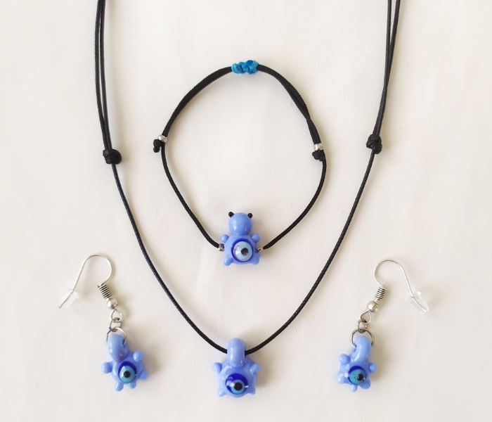 Handmade Glass Art Turtle Jewellery Set - Blue and Black 1 in UAE