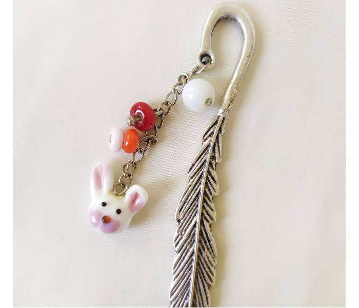 Handmade Glass Art Bookmark of Rabbit - Pink and White 3 in UAE