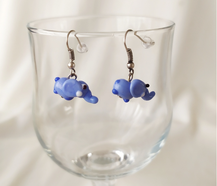 Handmade Glass Art Elephant Jewellery Set - Blue and Black 2 in UAE