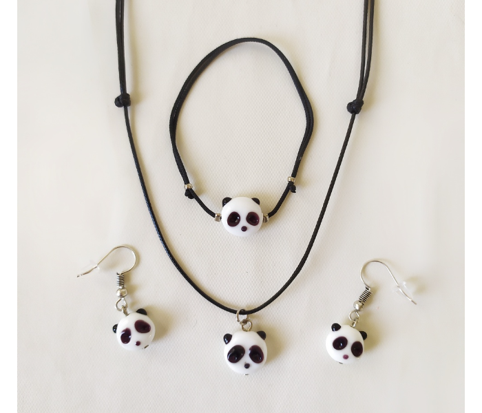 Handmade Glass Art Panda Jewellery Set - White & Black 1 in UAE