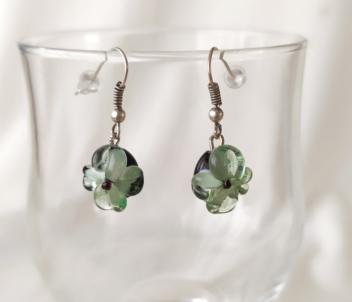 Handmade Glass Art Violet Jewellery Set - Green and Black 2 in UAE