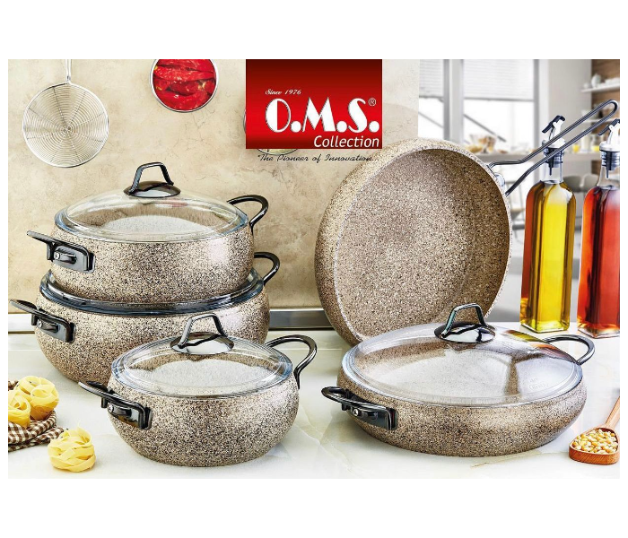 OMS Collection 9 Pieces Non-Stick Granitec Cookware Set - Sandstorm 1 in UAE