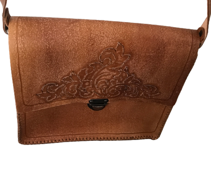 Handmade Leather Satchel with Ottoman Pattern - Brown 1 in UAE
