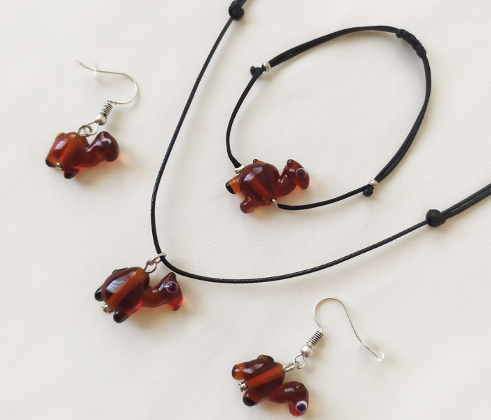 Handmade Glass Art Camel Jewellery Set - Brown 1 in UAE