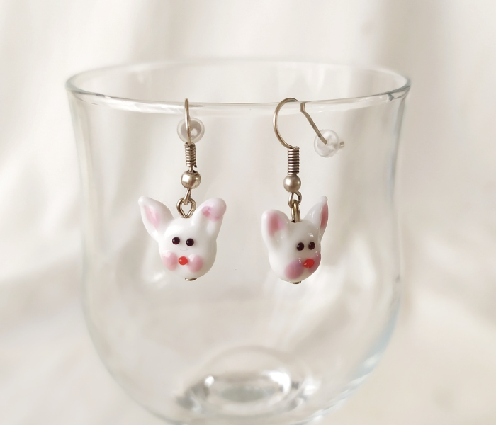 Handmade Glass Art Rabbit Jewellery Set - White 3 in UAE