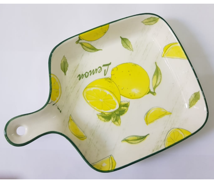 Lemon Handpainted Ceramic Serving Plate – Yellow and Green 1 in UAE