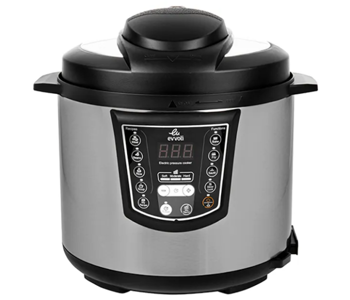 Evvoli EVKA-PC6009B 6Litre 1000W Digital LED Display 9-in-1 Multi-Use Programmable Pressure Cooker - Black and Silver 1 in UAE