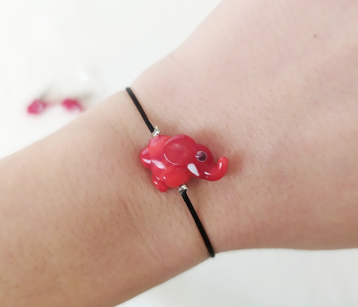 Handmade Glass Art Elephant Jewellery Set - Red and Black 3 in UAE